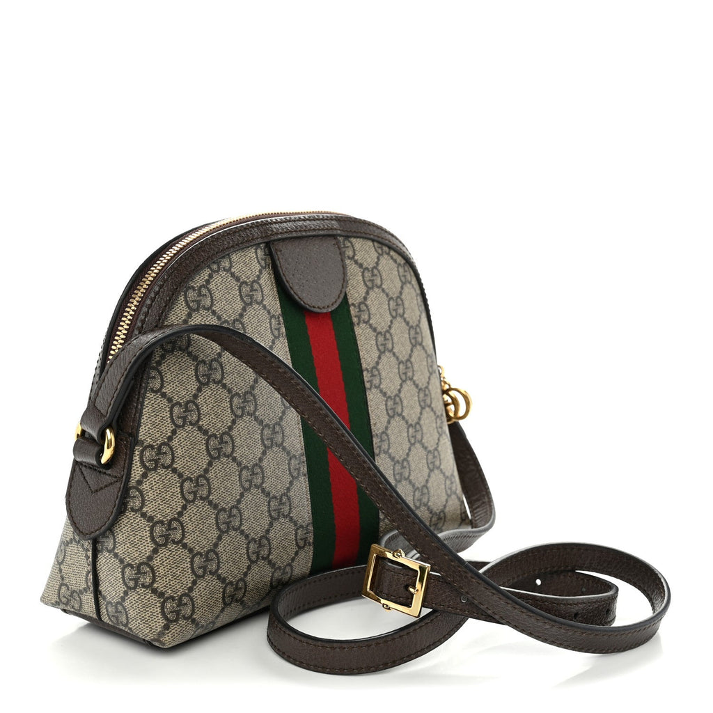 GG Supreme Monogram Textured Dollar Calfskin Web Small Ophidia Dome Shoulder Bag Beige Ebony New Acero
