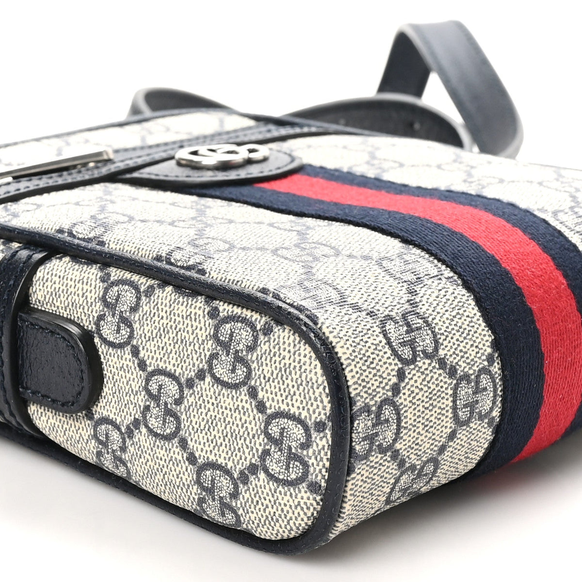 GG Supreme Monogram Textured Calfskin Web Mini Ophidia Messenger Beige Blue