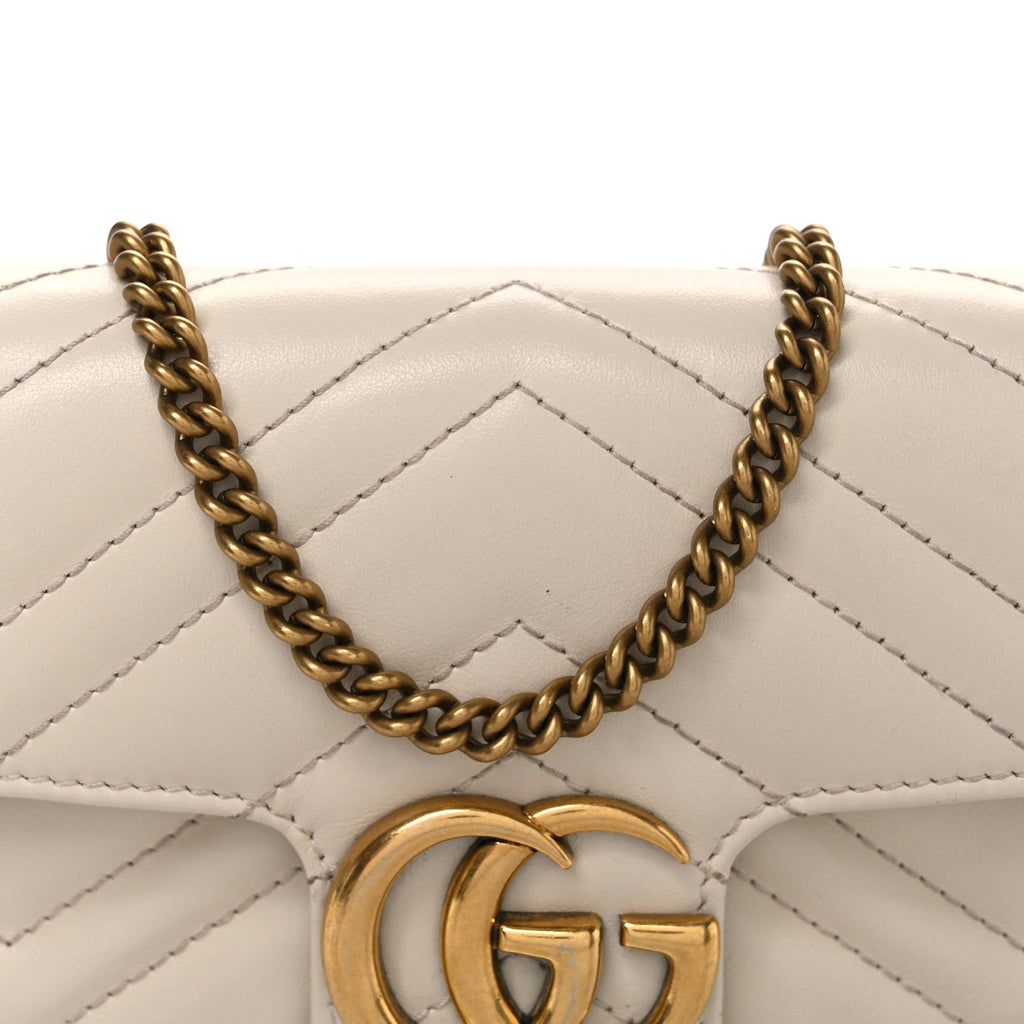 Calfskin Matelasse Super Mini GG Marmont Shoulder Bag White