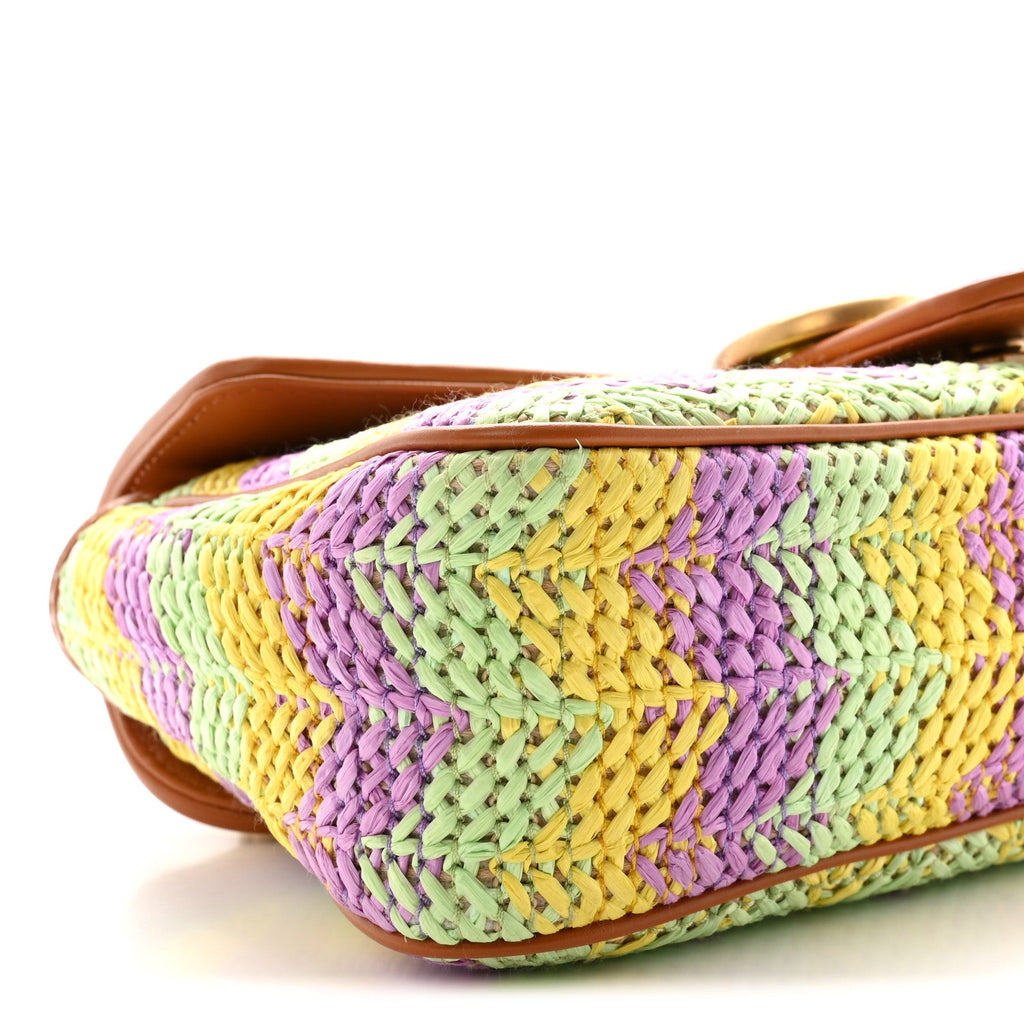 Calfskin Raffia Woven Small GG Marmont Shoulder Bag Multicolor