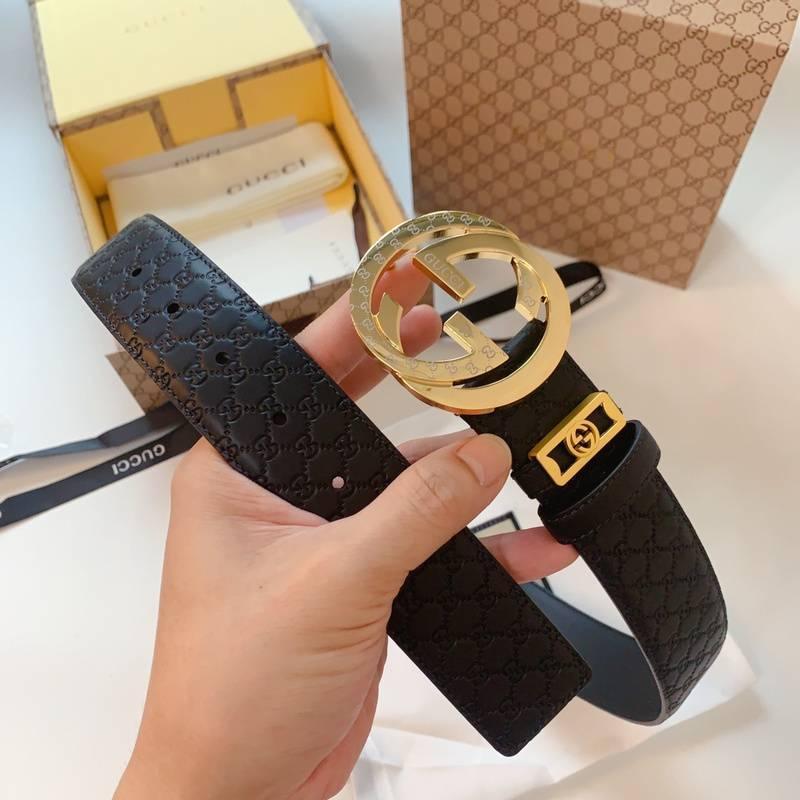 GUCCI Embellished coated-canvas and leather belt 'Black'