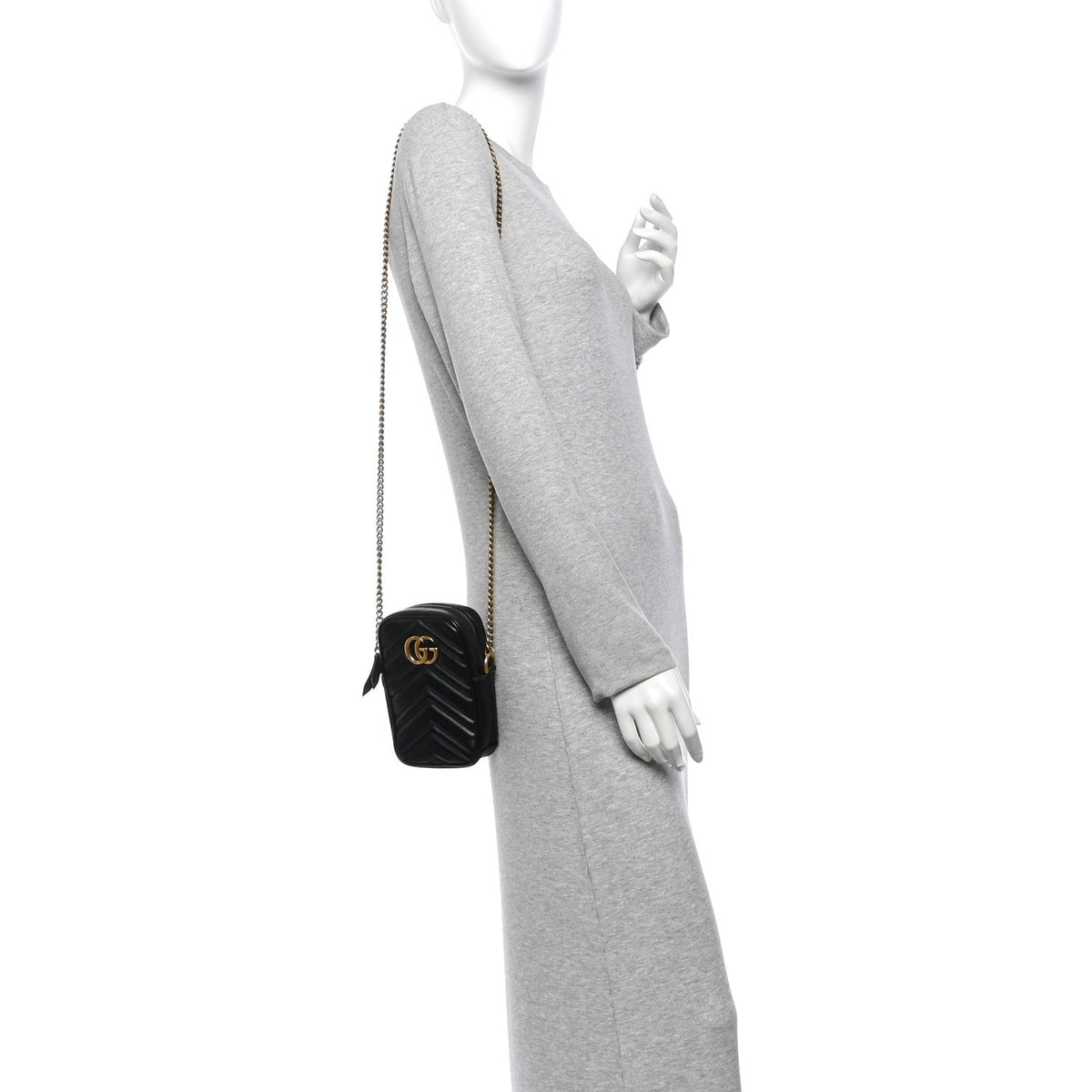 Calfskin Matelasse Mini GG Marmont Crossbody Bag Black