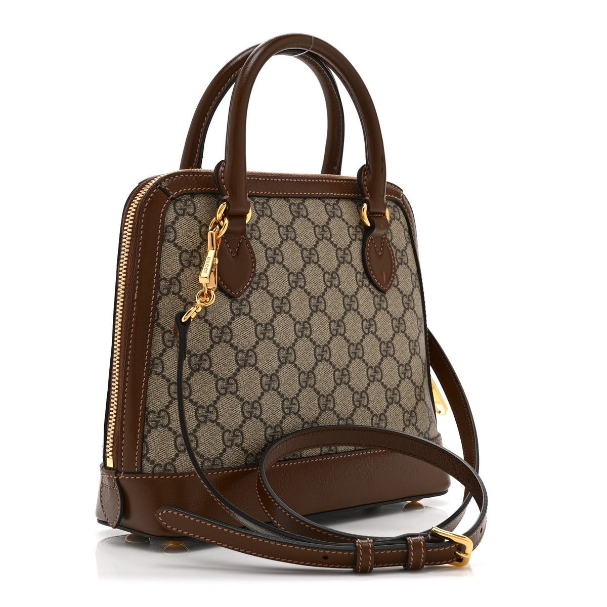 GG Supreme Monogram Azalea Calfskin Small Horsebit 1955 Top Handle Bag Beige Ebony Brown Sugar