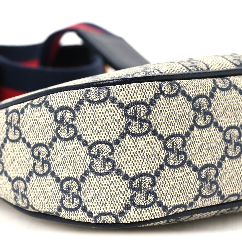 GG Supreme Monogram Textured Dollar Calfskin Web Small Ophidia GG Handbag Beige Blue