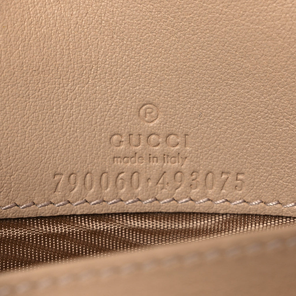 GG Supreme Monogram Textured Dollar Calfskin Mini GG Marmont Chain Wallet Souffle Rose