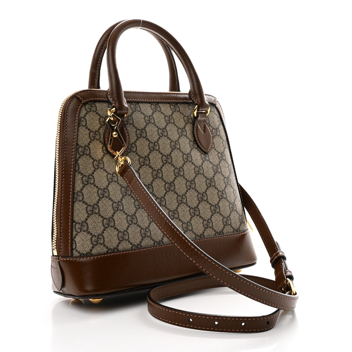GG Supreme Monogram Azalea Calfskin Small Horsebit 1955 Top Handle Bag Beige Ebony Brown Sugar