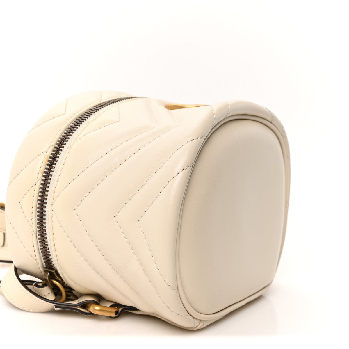 Calfskin Matelasse Mini GG Marmont Round Backpack White