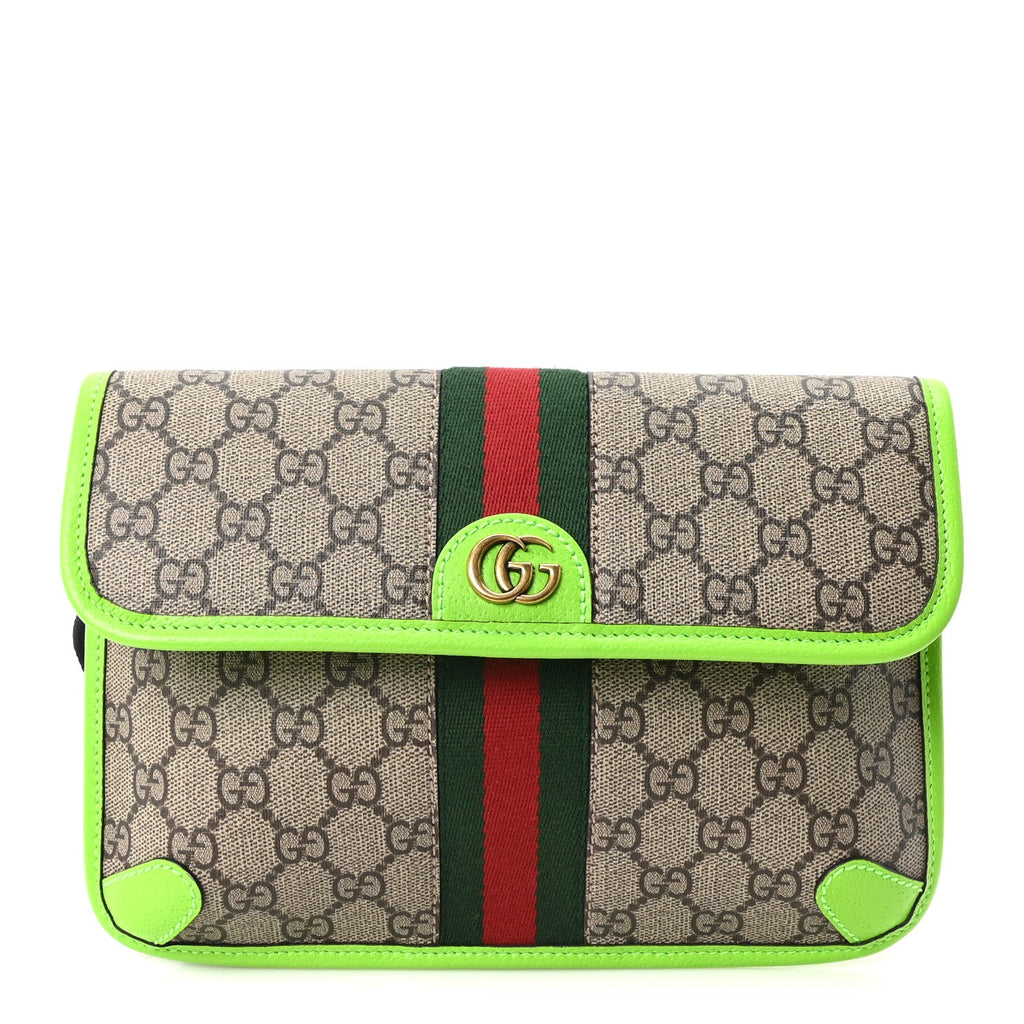 GG Supreme Monogram Web Small Ophidia Belt Bag Beige Ebony Electric Green