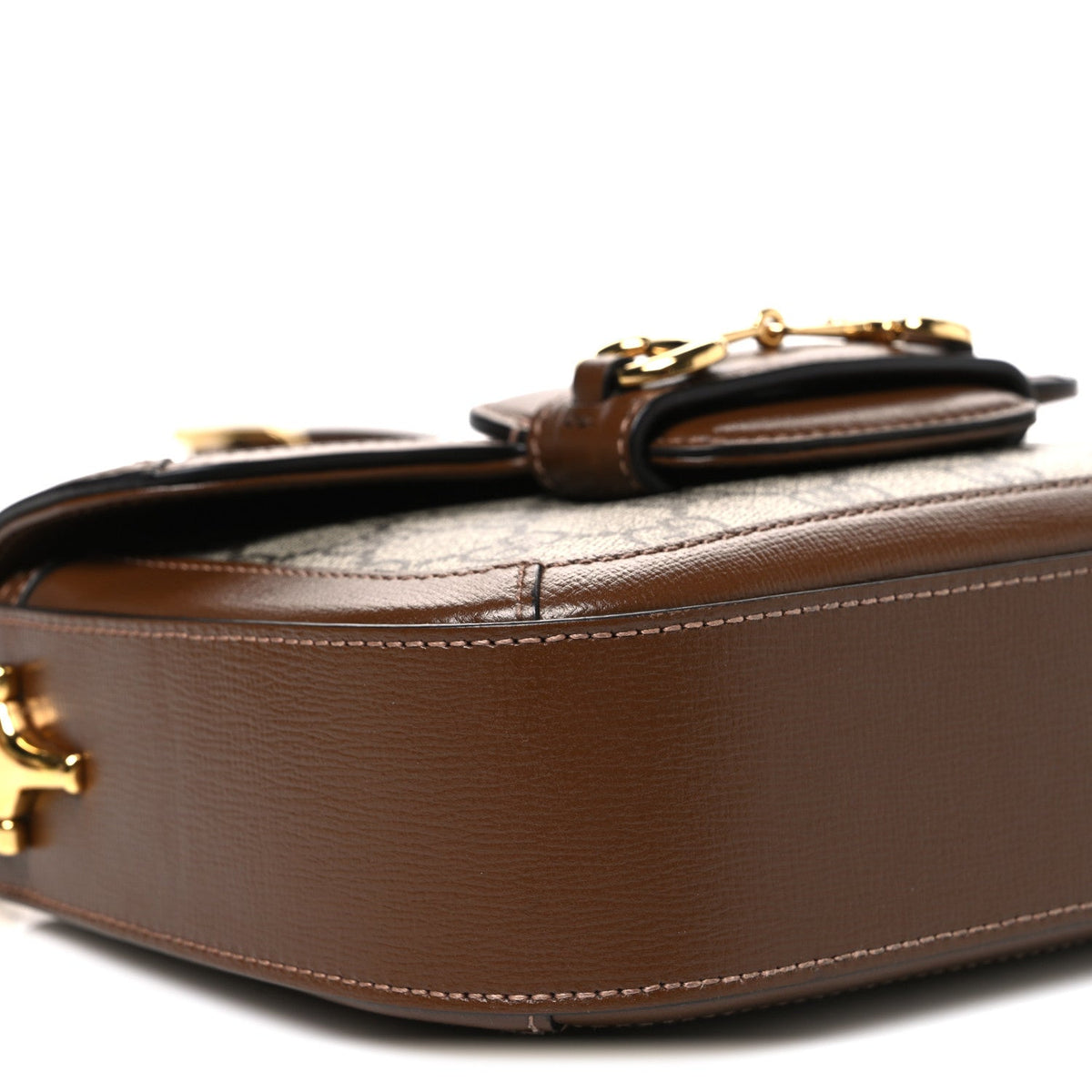 GG Supreme Monogram Web Mini Horsebit 1955 Shoulder Bag Beige Brown Sugar