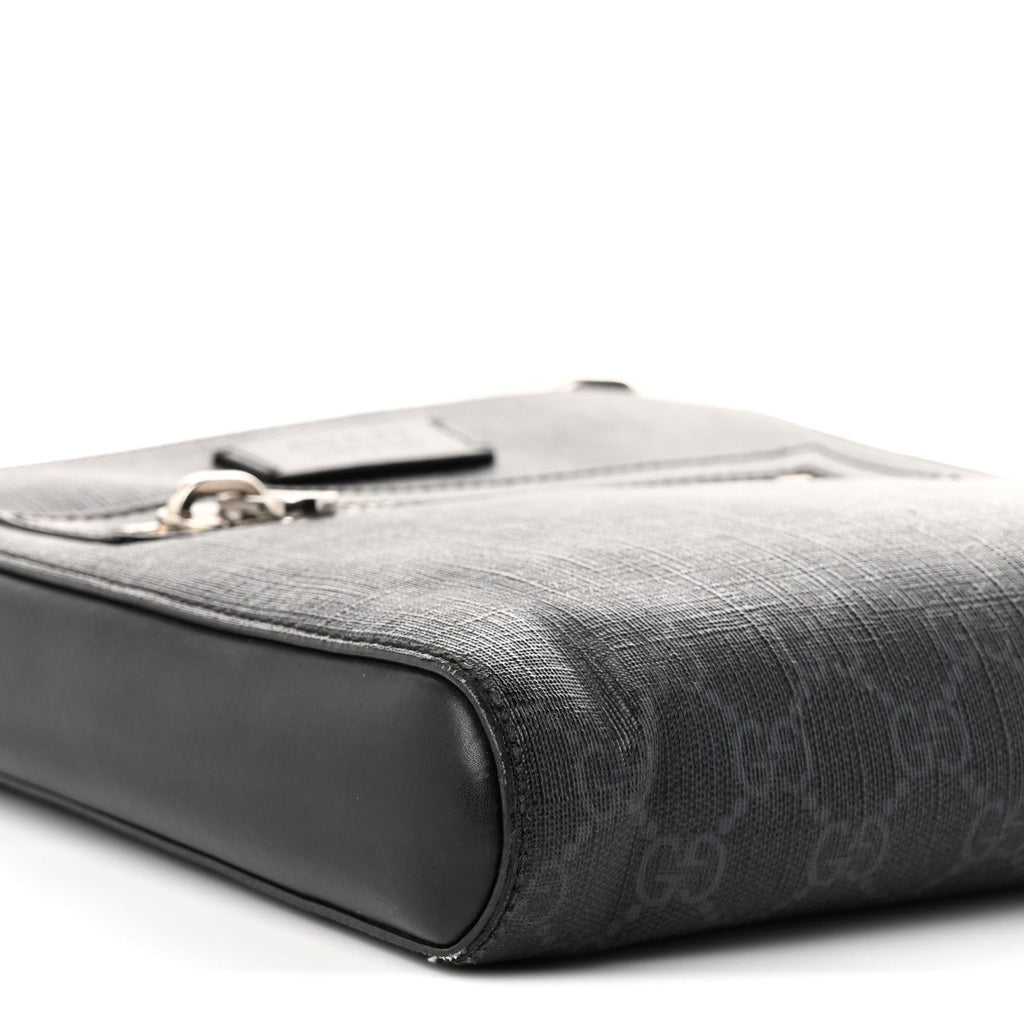 GG Supreme Monogram Web Small Flat Messenger Bag Black Grey Black Grey