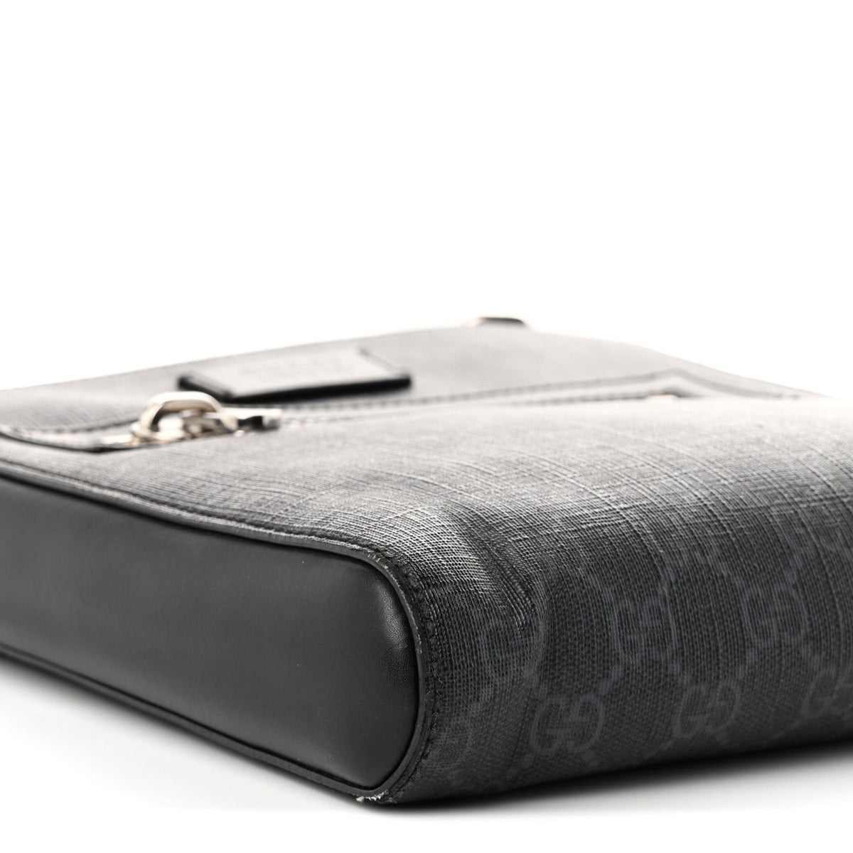 GG Supreme Monogram Web Small Flat Messenger Bag Black Grey Black Grey
