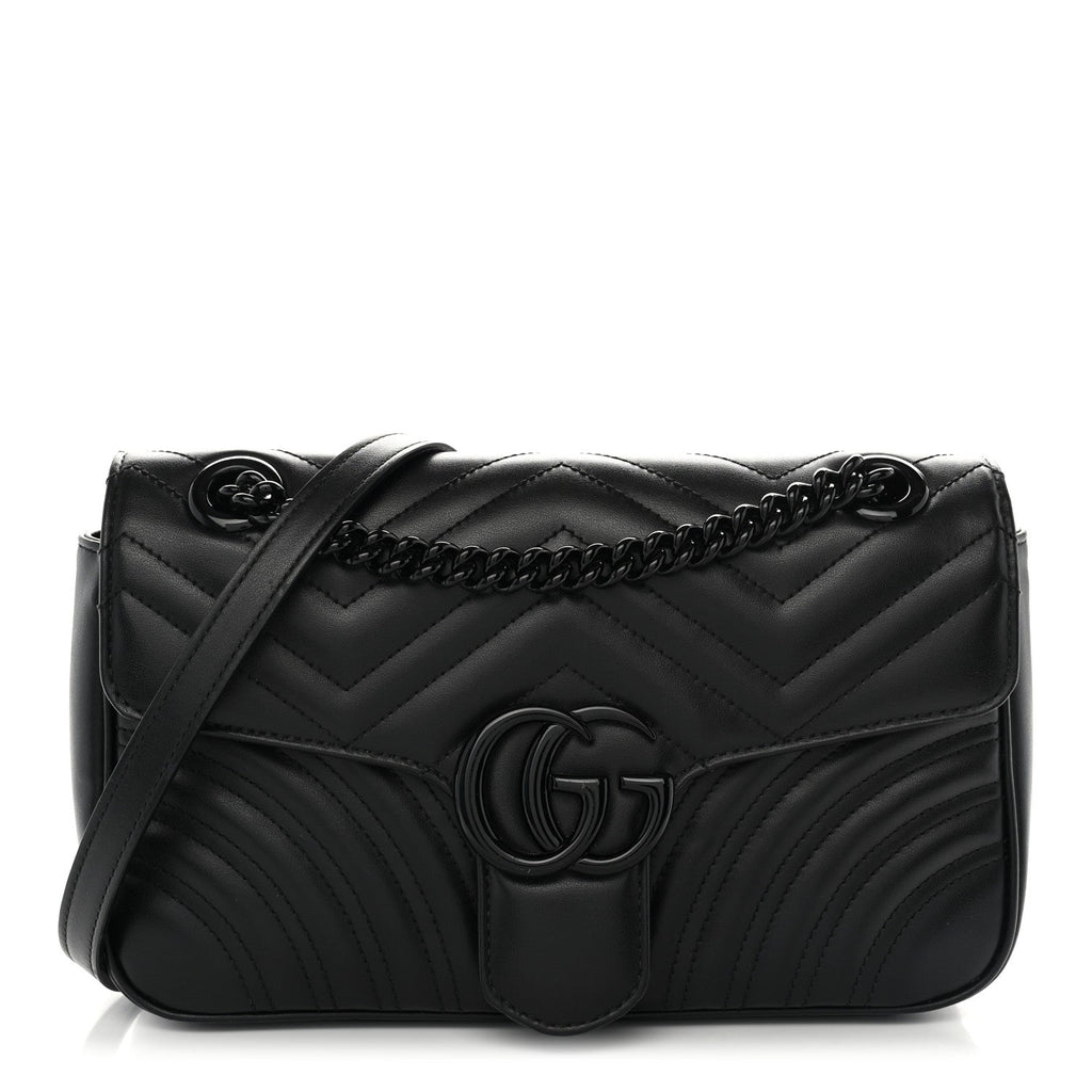 Calfskin Matelasse Monochrome Small GG Marmont Shoulder Bag Black