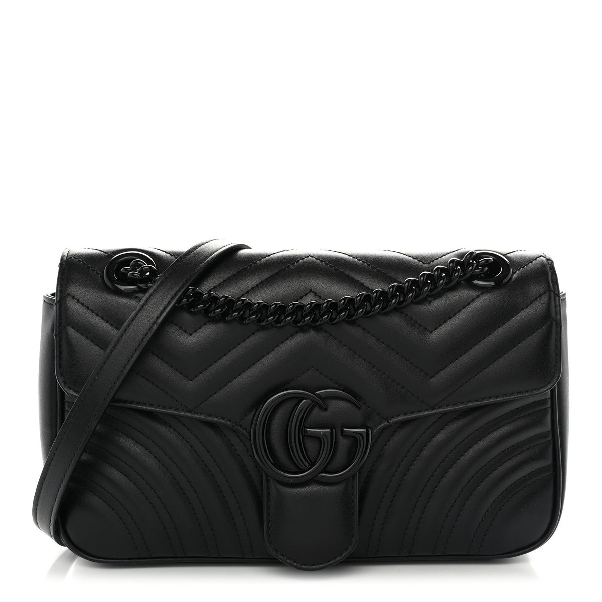 Calfskin Matelasse Monochrome Small GG Marmont Shoulder Bag Black