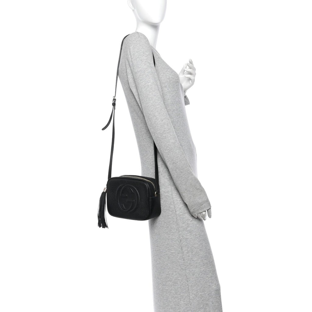 Pebbled Calfskin Small Soho Disco Bag Black