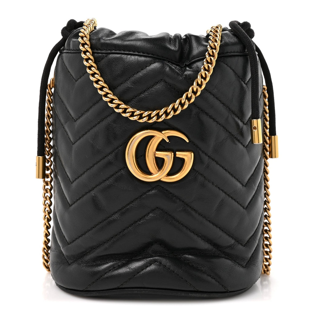 Calfskin Matelasse Mini GG Marmont 2.0 Bucket Bag Black