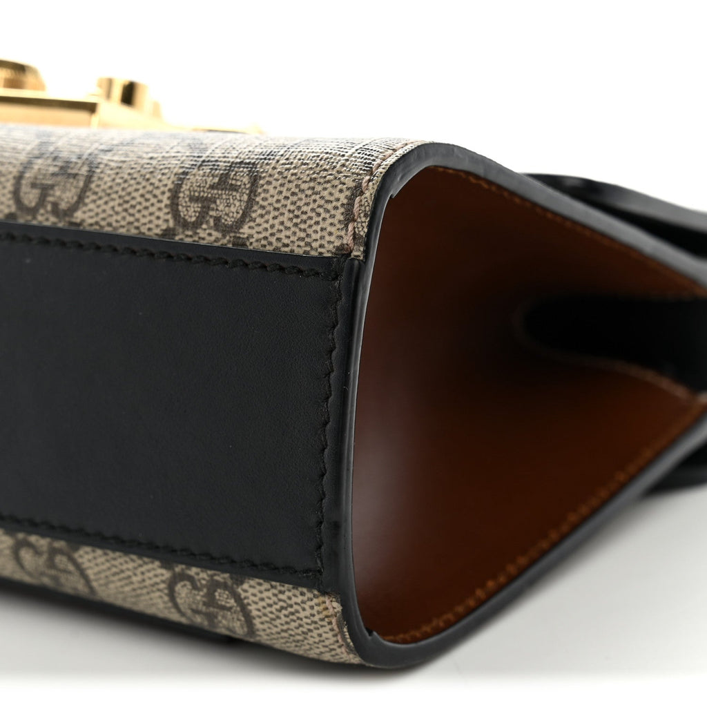 GG Supreme Monogram Calfskin Small Padlock Shoulder Bag Beige Black Cuir