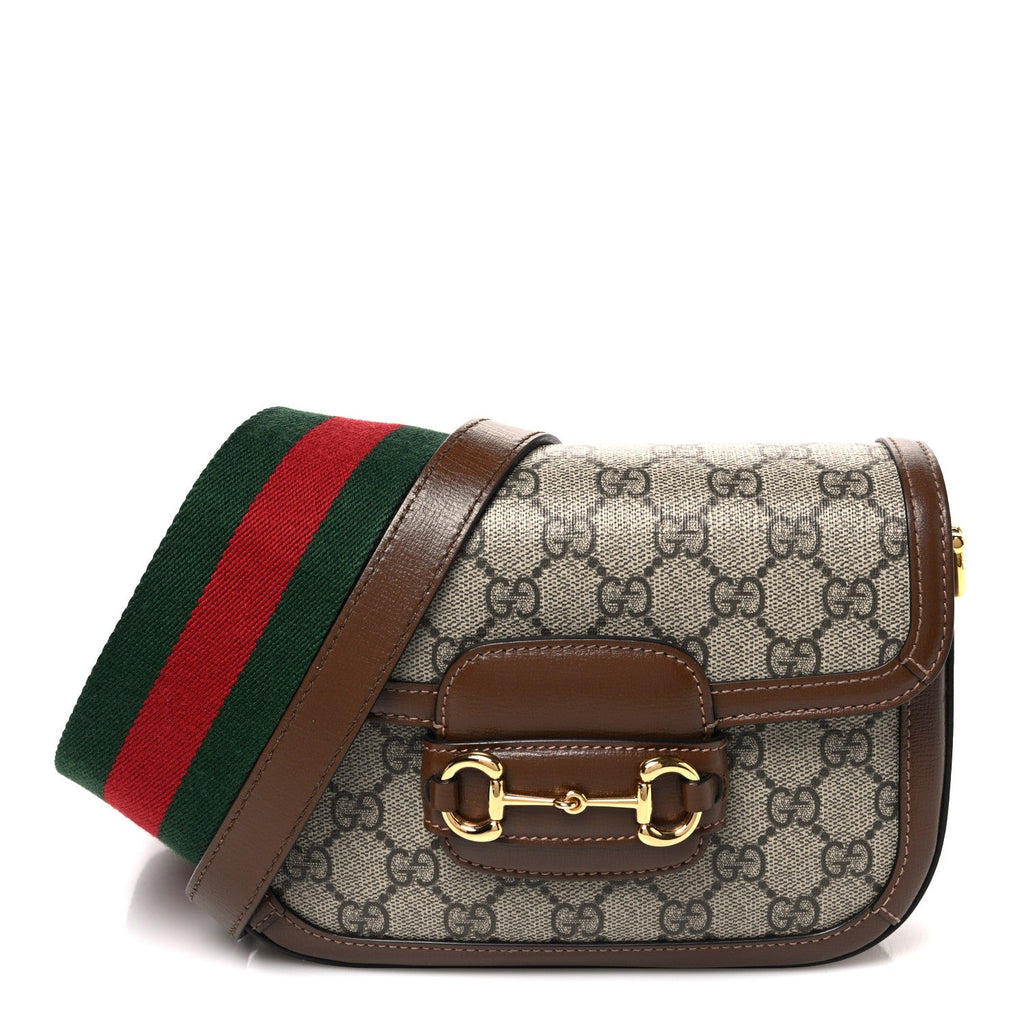 GG Supreme Monogram Web Mini Horsebit 1955 Shoulder Bag Beige Brown Sugar
