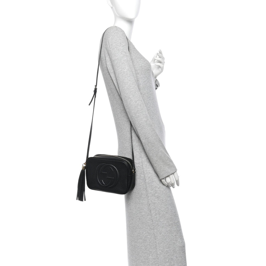 Pebbled Calfskin Small Soho Disco Bag Black