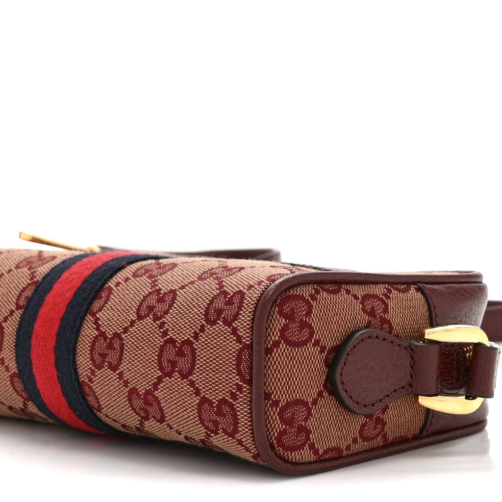 Monogram Textured Dollar Calfskin Web Mini Ophidia Shoulder Bag Sahara Rubino Chardonnay