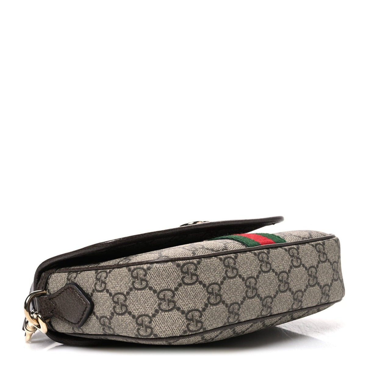 GG Supreme Monogram Textured Dollar Calfskin Small Ophidia Top Handle Shoulder Bag Beige Brown