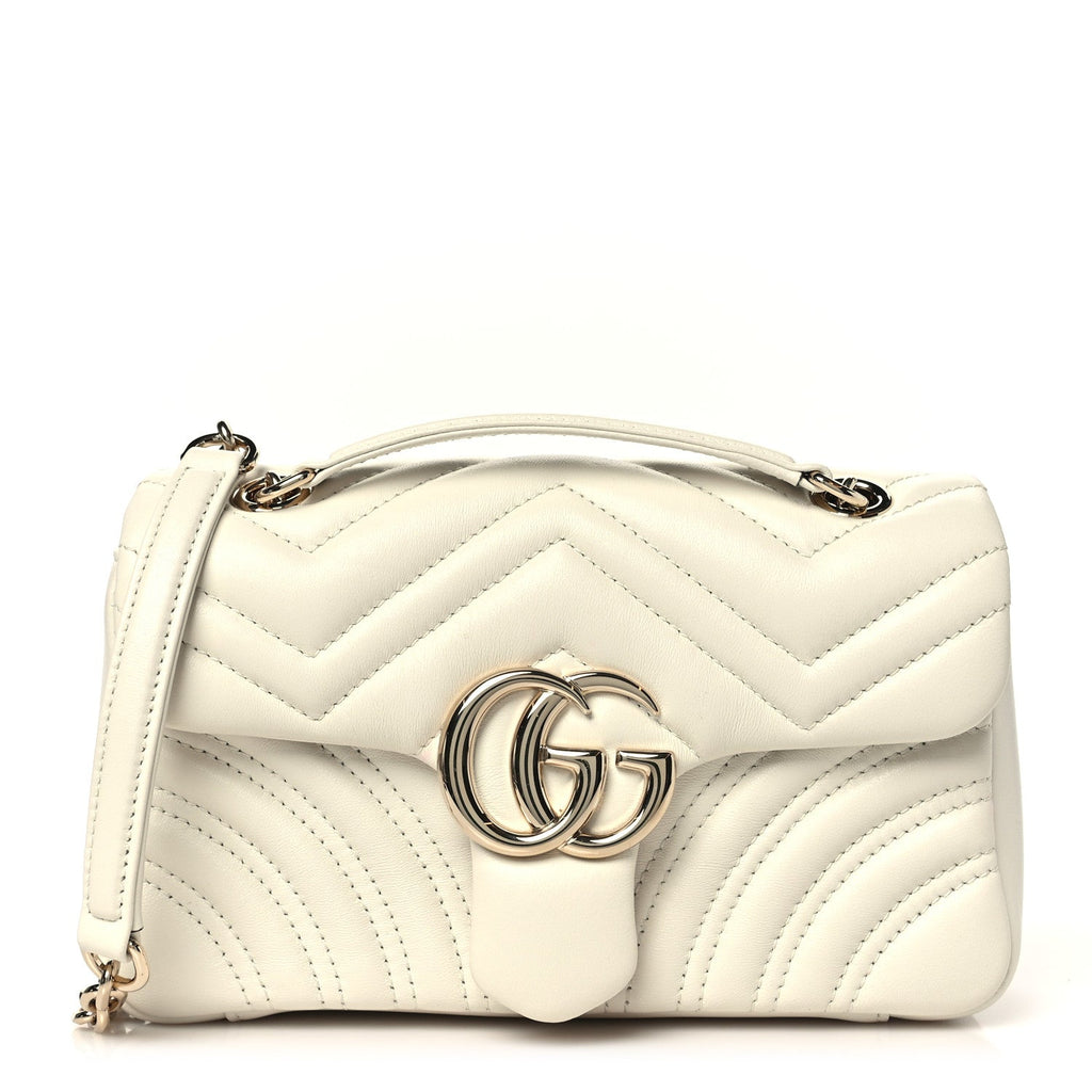Lambskin Matelasse Small GG Marmont Shoulder Bag White