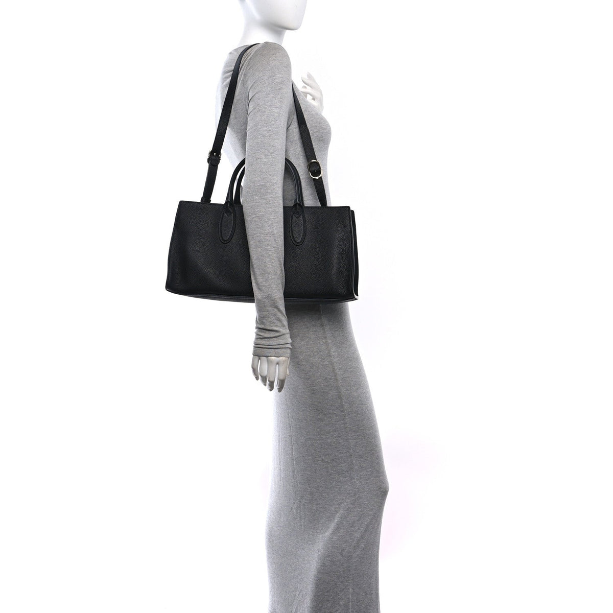 Grained Calfskin Medium Jackie Top Handle Bag Black
