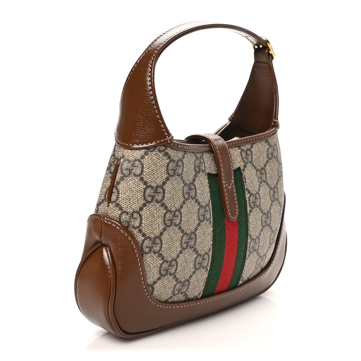 GG Supreme Monogram Azalea Calfskin Web Mini Jackie 1961 Hobo Beige Ebony Brown Sugar