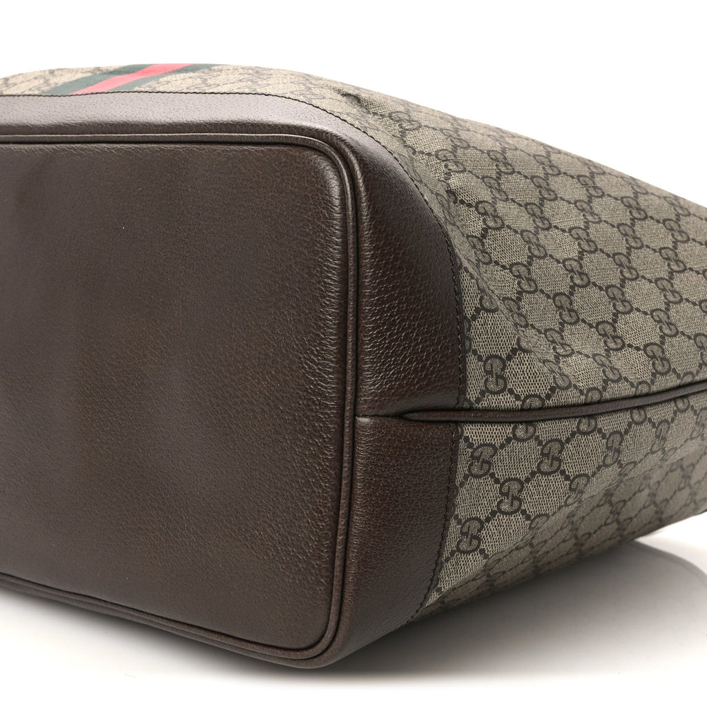 GG Supreme Monogram Textured Dollar Calfskin Web Large Ophidia Tote Beige Ebony New Acero