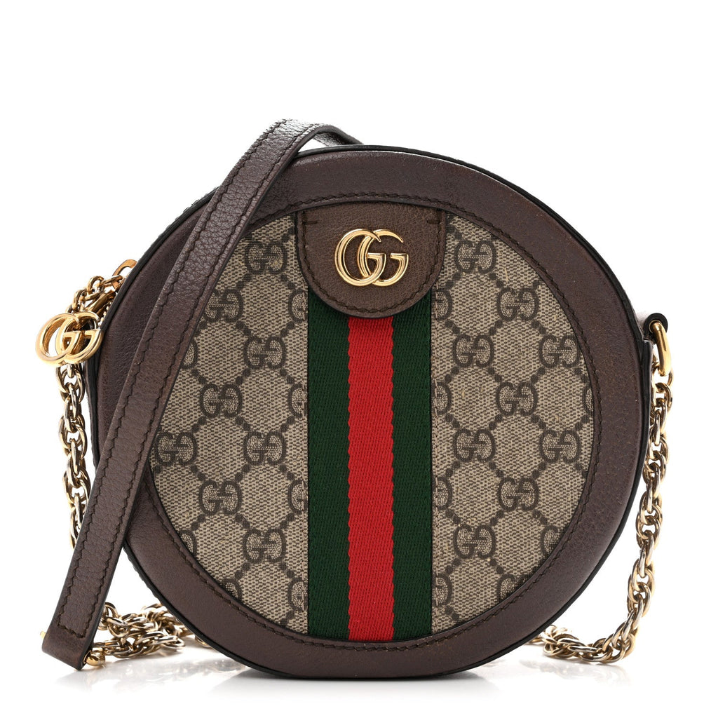 GG Supreme Monogram Web Mini Ophidia Round Shoulder Bag Brown