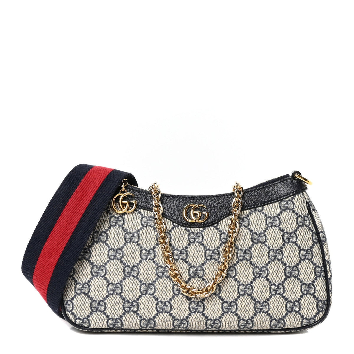GG Supreme Monogram Textured Dollar Calfskin Web Small Ophidia GG Handbag Beige Blue