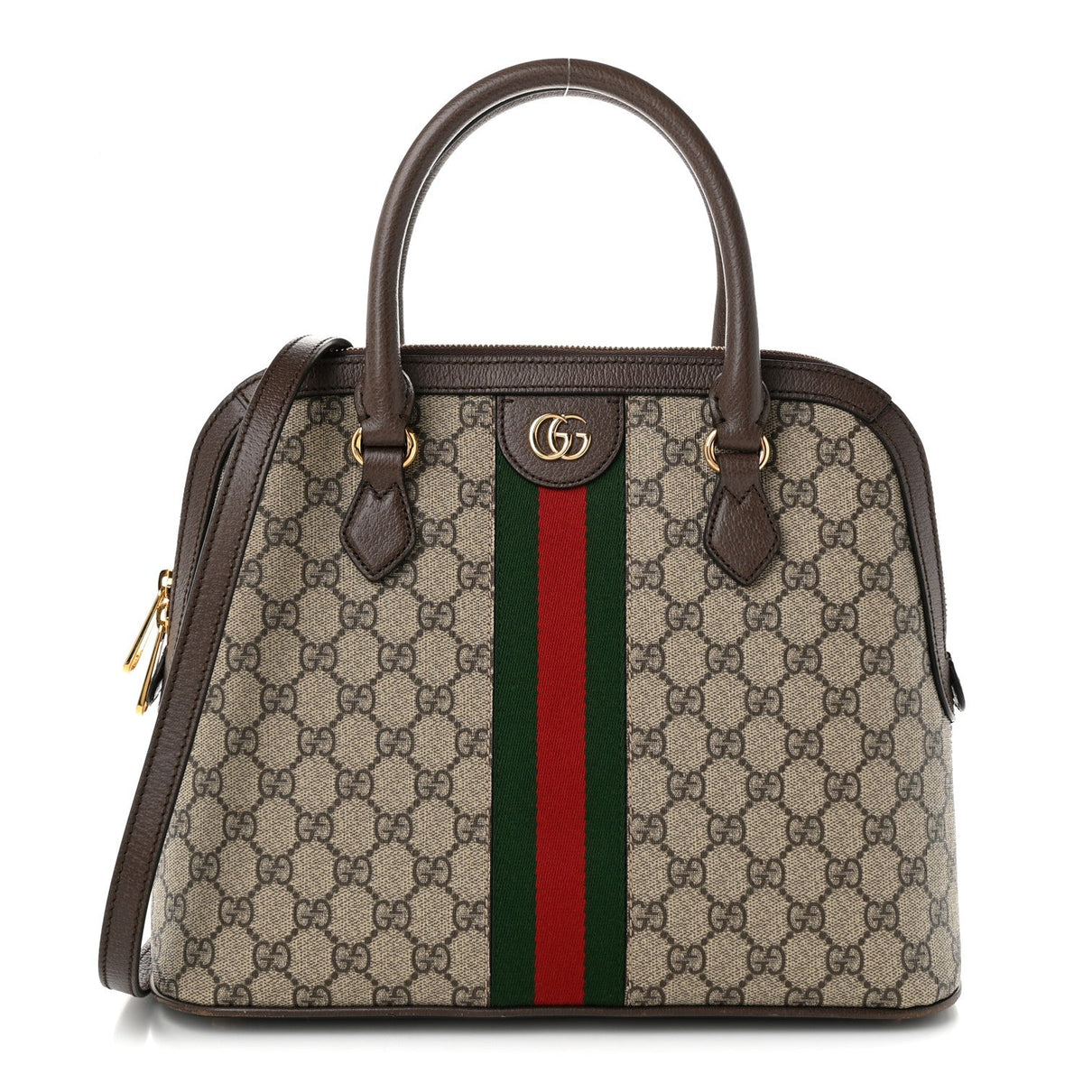 GG Supreme Monogram Web Medium Top Handle Ophidia Dome Shoulder Bag Brown