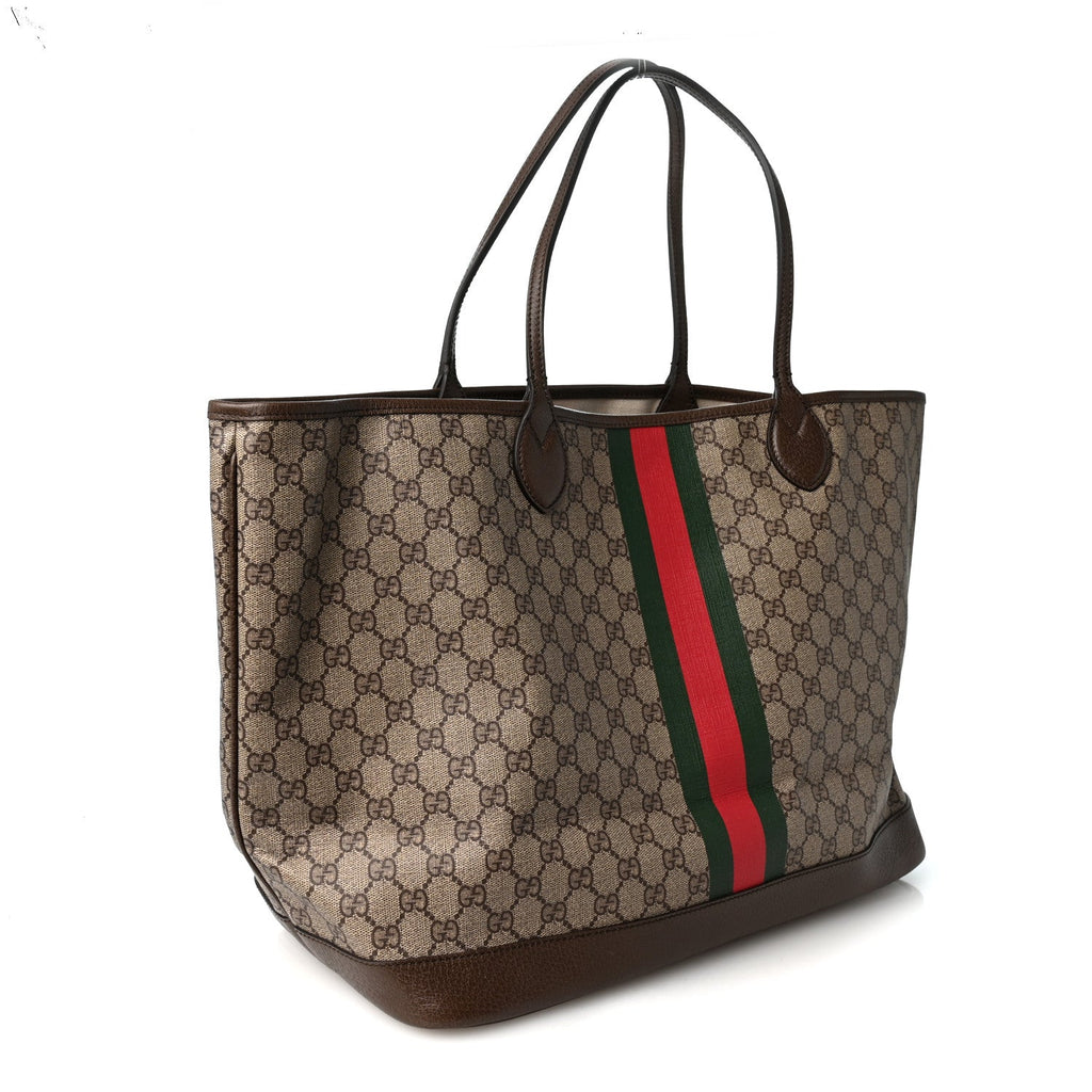 GG Supreme Monogram Textured Dollar Calfskin Web Large Ophidia Tote Beige Ebony New Acero