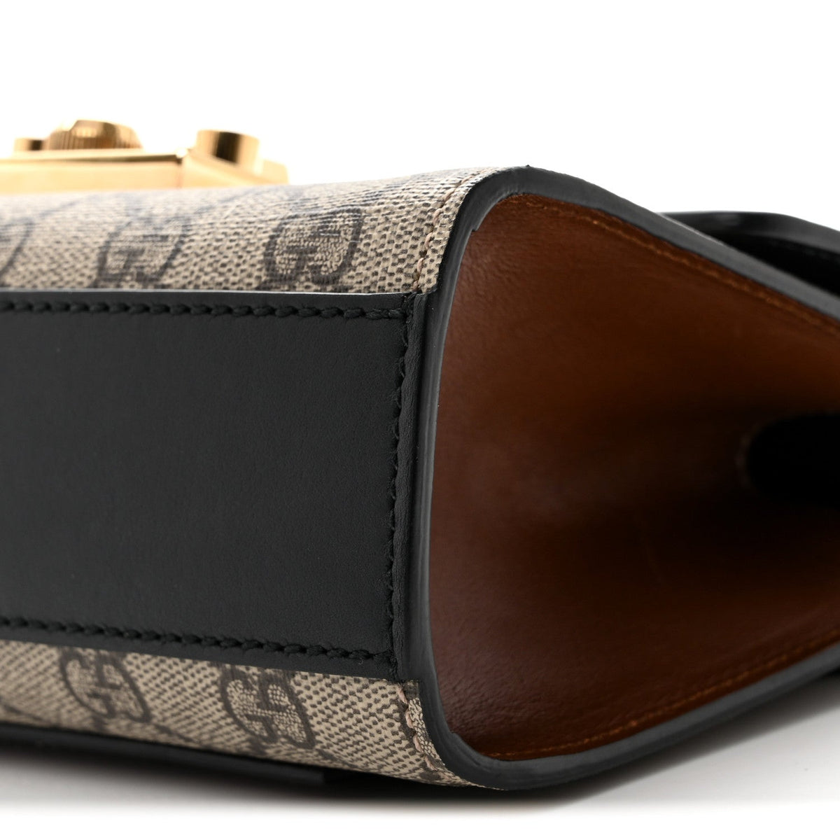 GG Supreme Monogram Calfskin Small Padlock Shoulder Bag Beige Black Cuir