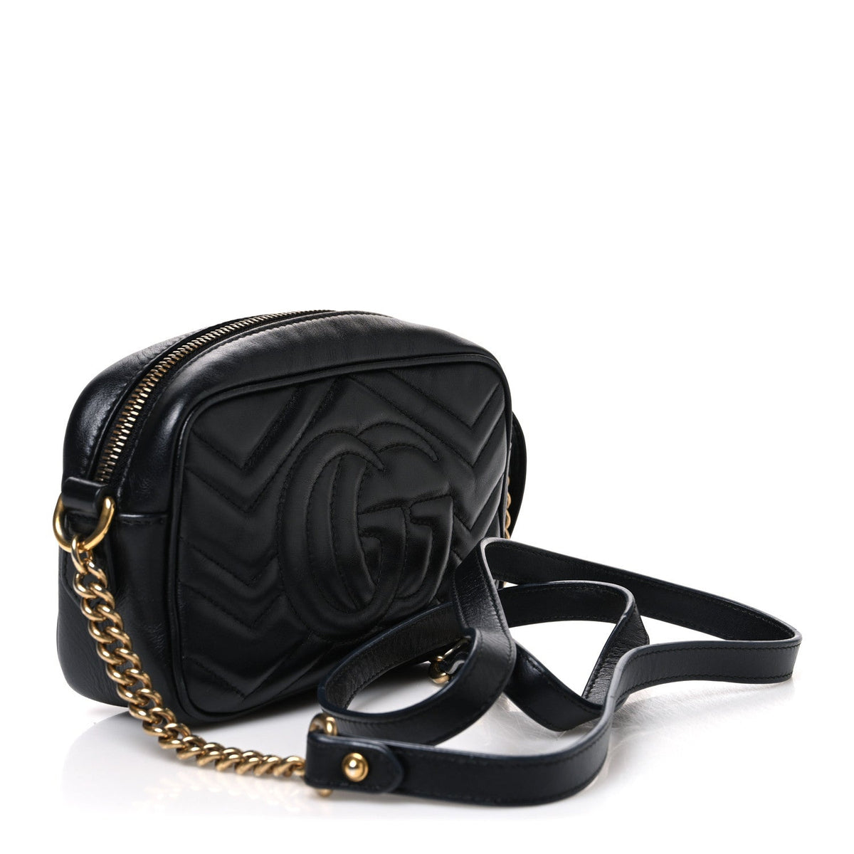 Calfskin Matelasse Mini GG Marmont Chain Shoulder Bag Black