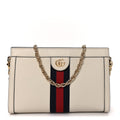 Textured Calfskin Web Small Ophidia Chain Shoulder Bag Mystic White