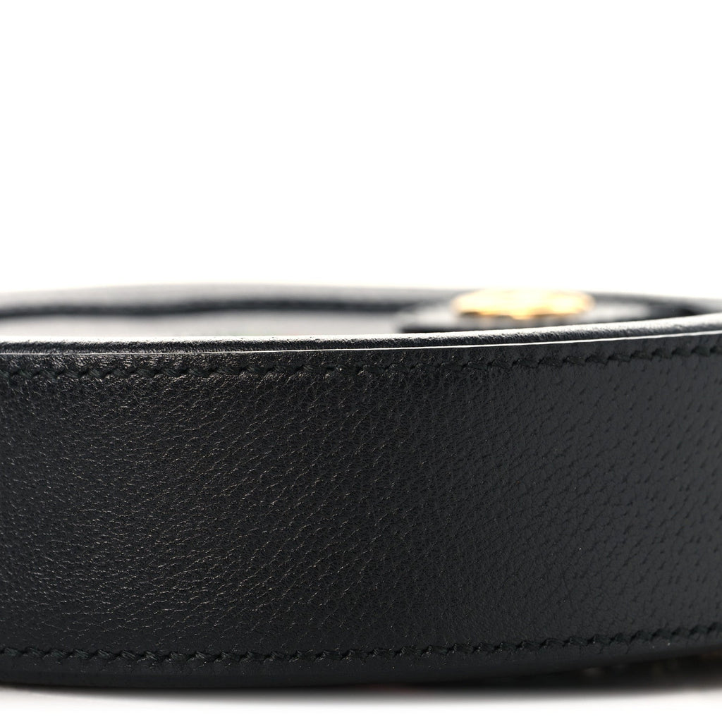 Grained Calfskin Web Mini Ophidia Round Shoulder Bag Black