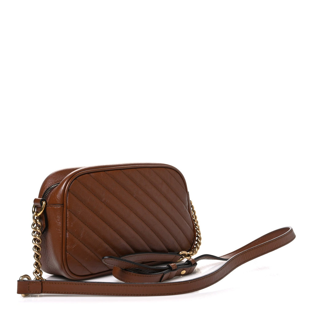 Glazed Calfskin Matelasse Diagonal Small GG Marmont Chain Shoulder Bag Cuir