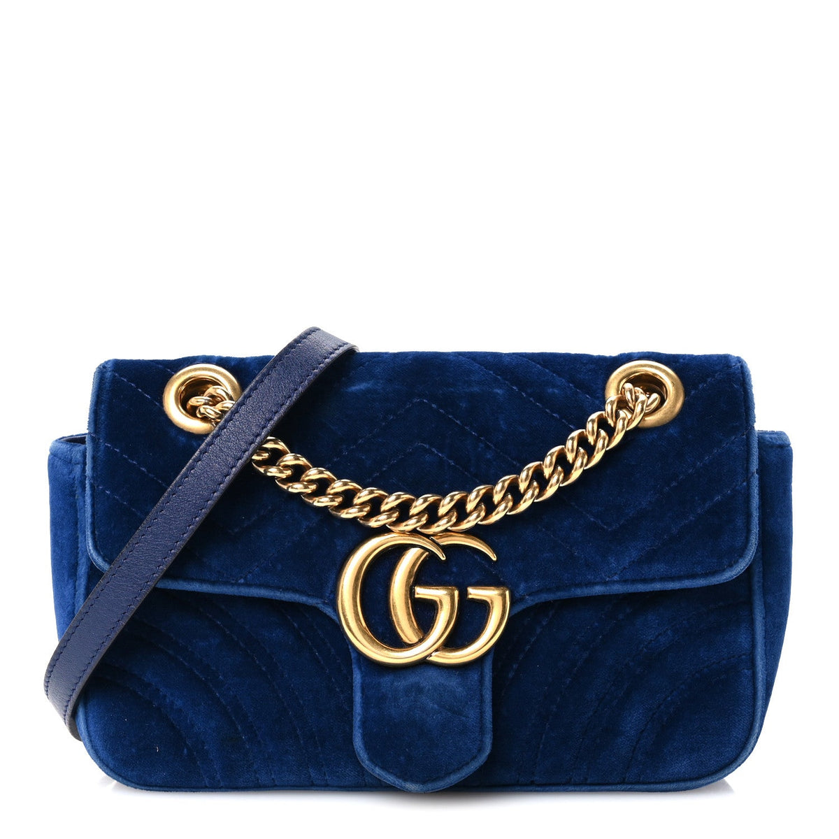 Velvet Matelasse Mini GG Marmont Shoulder Bag Cobalt Blue