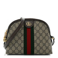 GG Supreme Monogram Textured Dollar Calfskin Web Small Ophidia Dome Shoulder Bag Beige Ebony New Acero