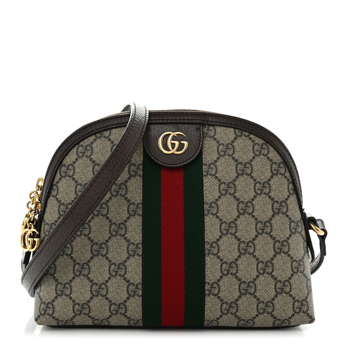 GG Supreme Monogram Textured Dollar Calfskin Web Small Ophidia Dome Shoulder Bag Beige Ebony New Acero