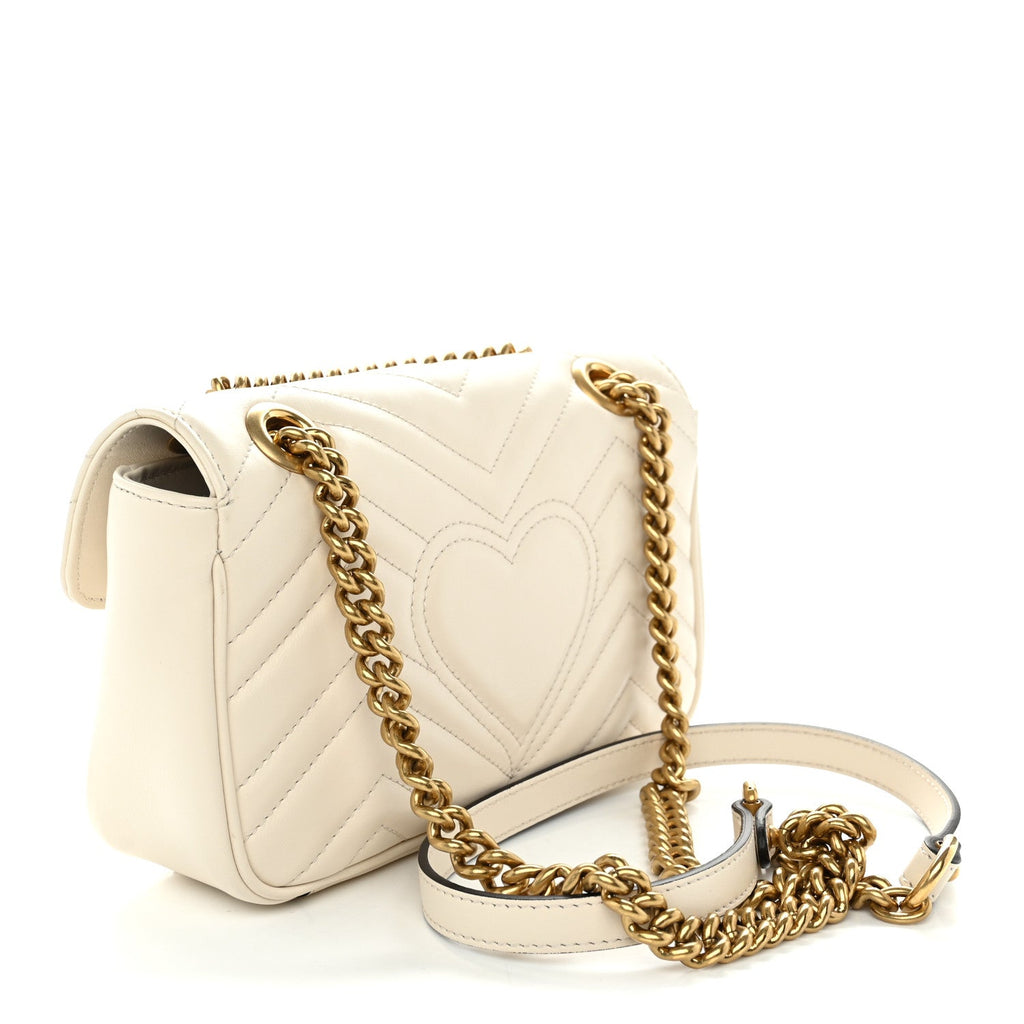 Calfskin Matelasse Mini GG Marmont Shoulder Bag White