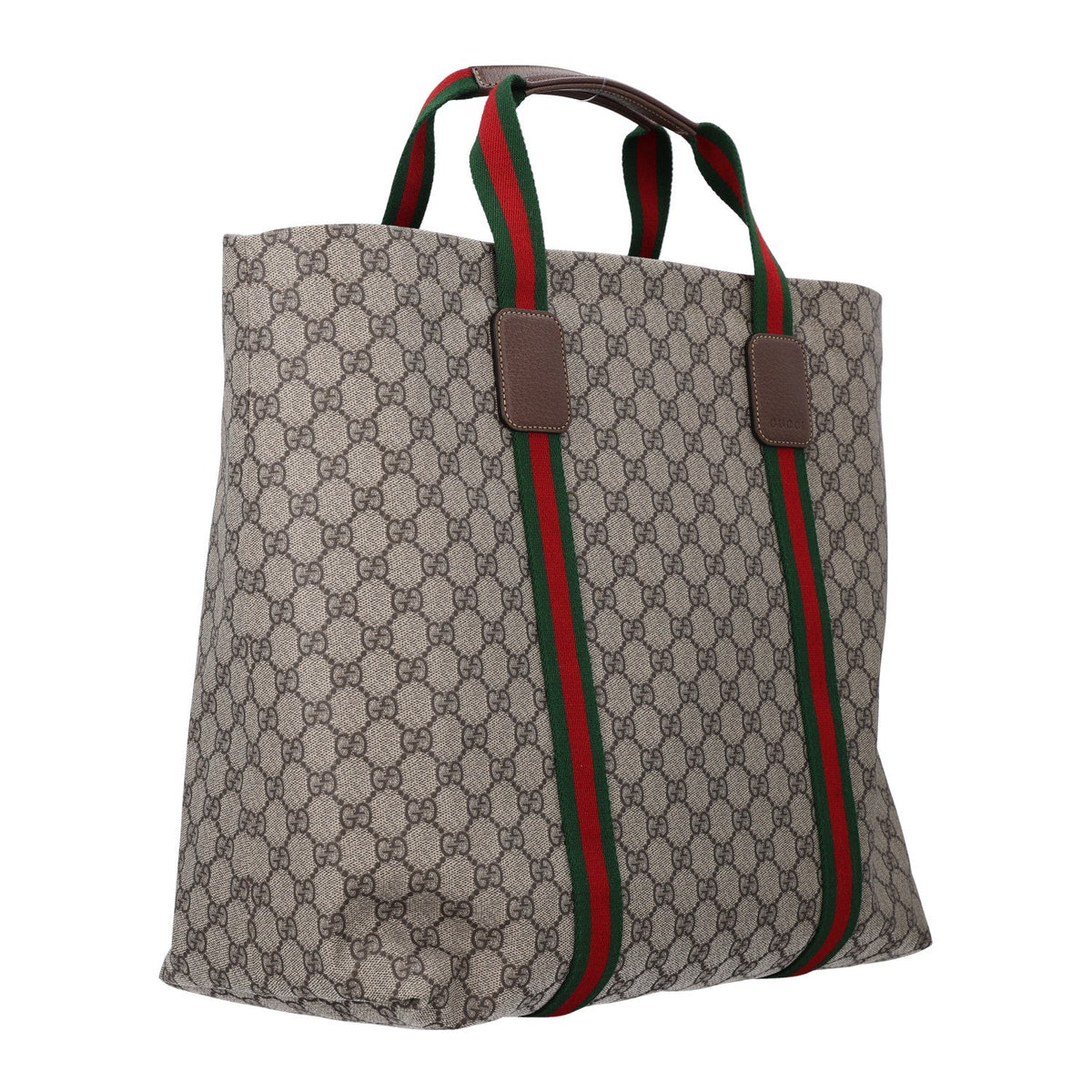 Tender GG Supreme Monogram Textured Dollar Calfskin Web Tote Beige Ebony New Acero
