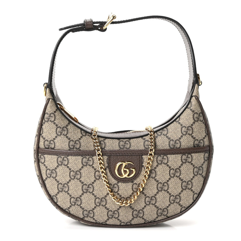 GG Supreme Monogram Textured Dollar Calfskin Small Ophidia Shoulder Bag Beige Ebony New Acero