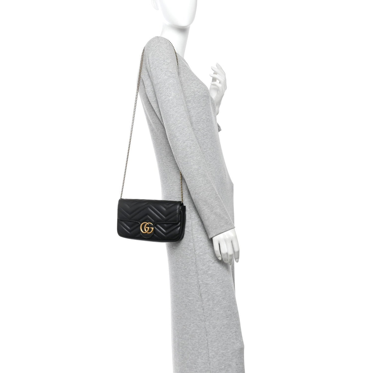 Calfskin Matelasse Mini GG Marmont Shoulder Bag With Case Black White