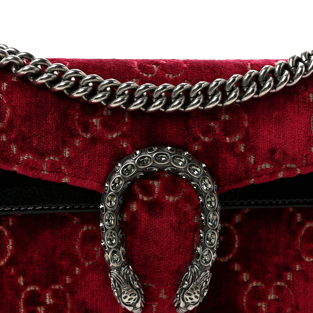 Velvet Skipper Crystal GG Monogram Small Dionysus Shoulder Bag Red Cipria Black Black Diamond