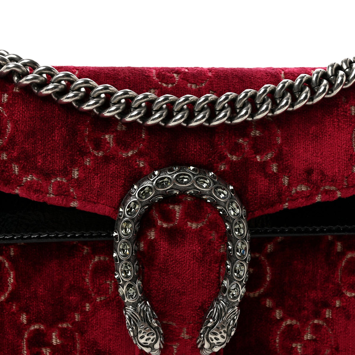 Velvet Skipper Crystal GG Monogram Small Dionysus Shoulder Bag Red Cipria Black Black Diamond