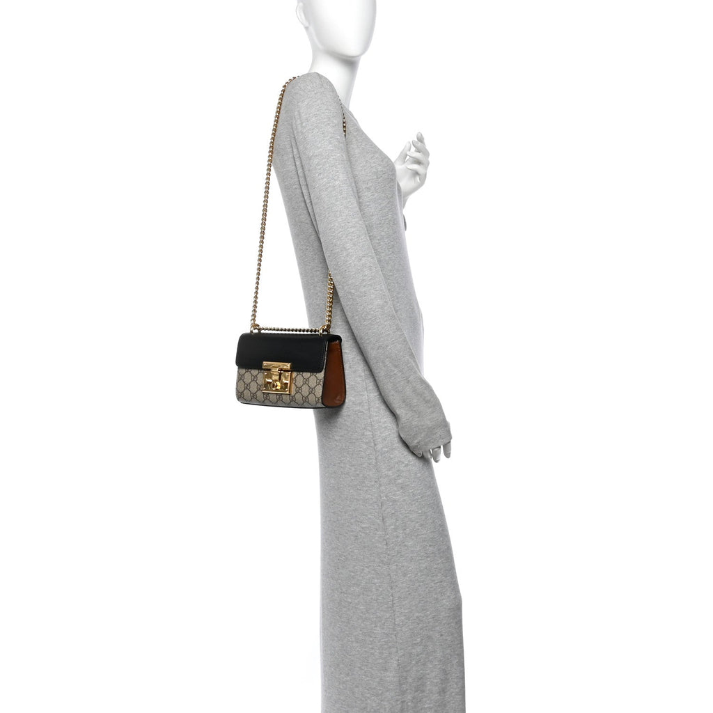 GG Supreme Monogram Calfskin Small Padlock Shoulder Bag Beige Black Cuir