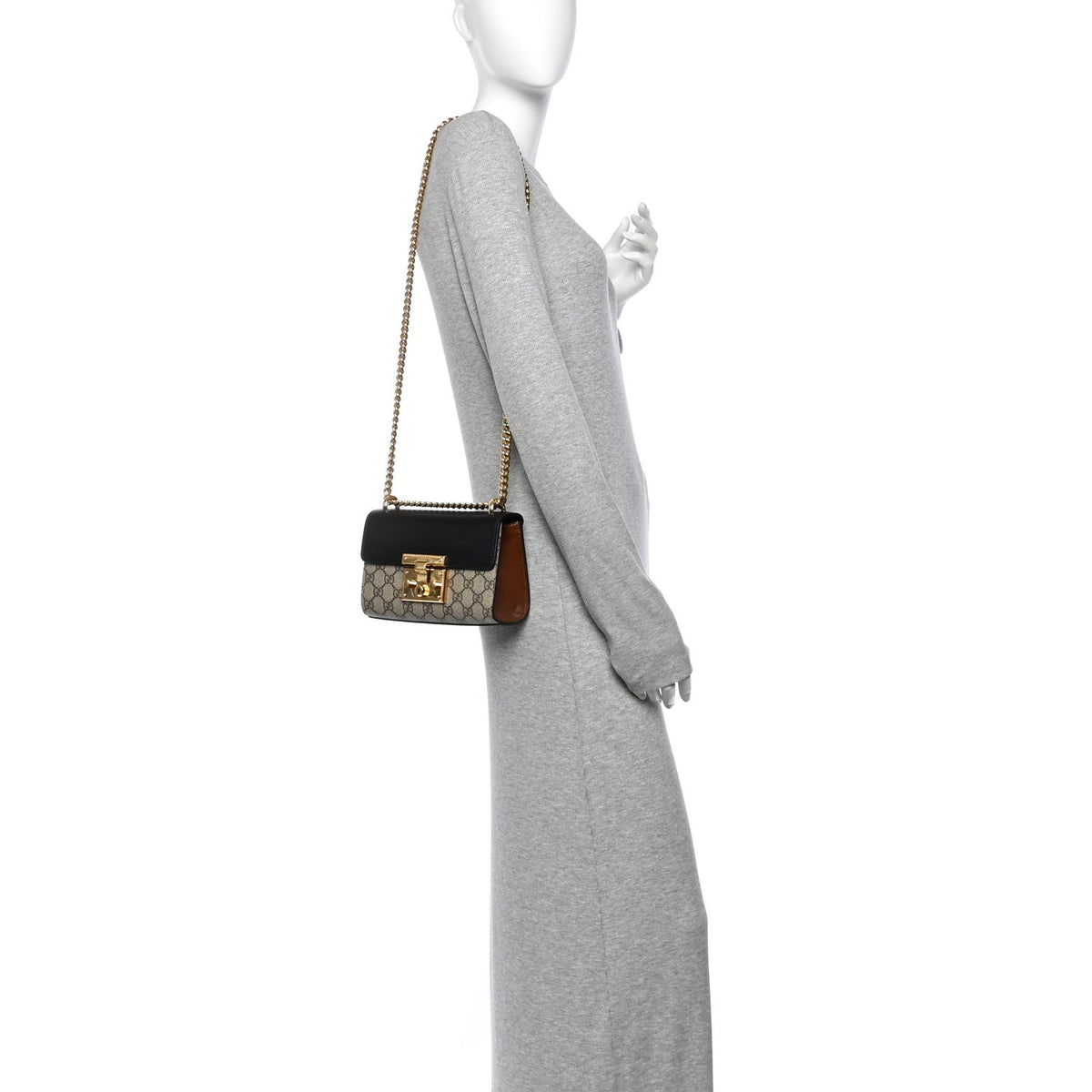 GG Supreme Monogram Calfskin Small Padlock Shoulder Bag Beige Black Cuir