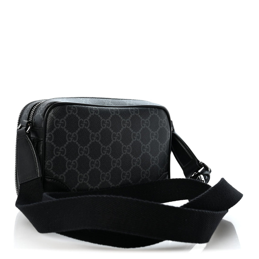 GG Supreme Monogram Textured Calfskin Emblem Mini Crossbody Black