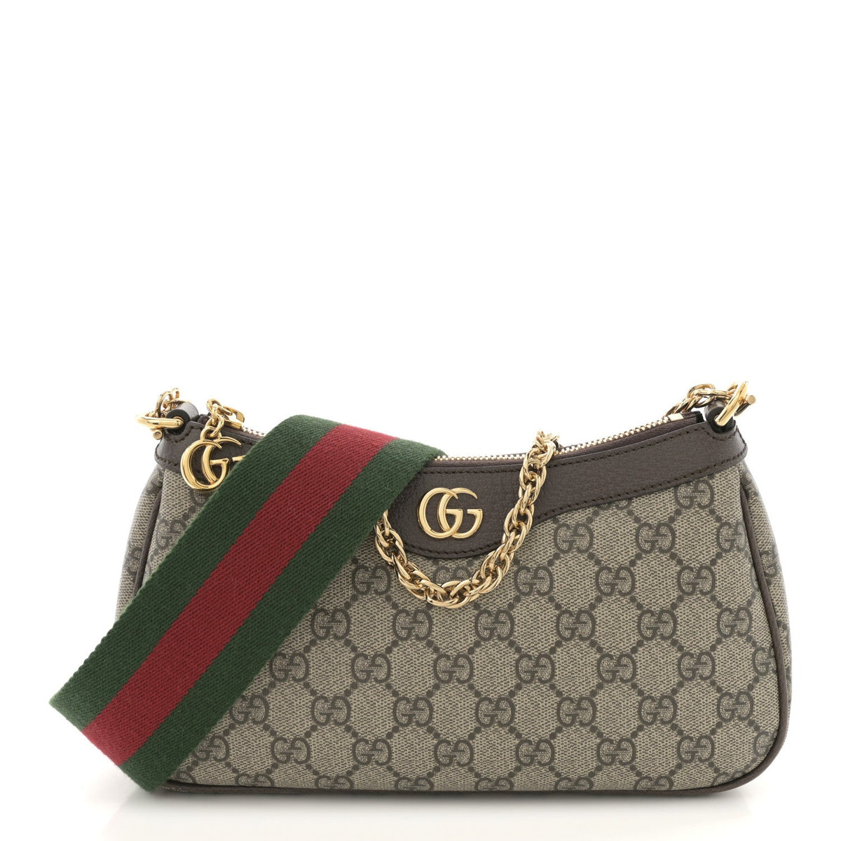 GG Supreme Monogram Textured Dollar Calfskin Web Small Ophidia GG Handbag Beige Ebony New Acero